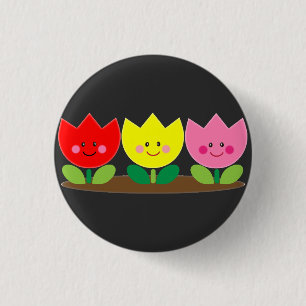 Badge Rond 2,50 Cm Fleurs de tulipes de visage joyeuses 
