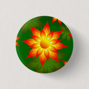 Badge Rond 2,50 Cm Fleurs florales jaunes avec Arrière - plan vert-57