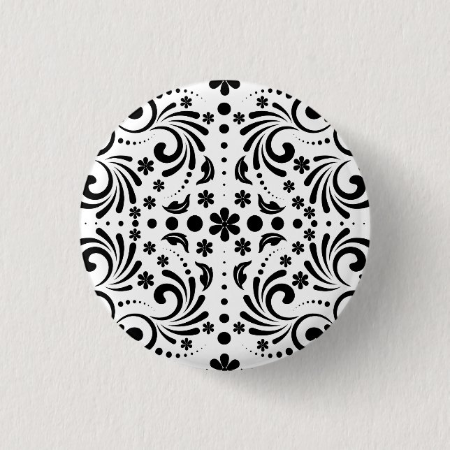 Badge Rond 2,50 Cm Fleurs noires et blanches (Devant)