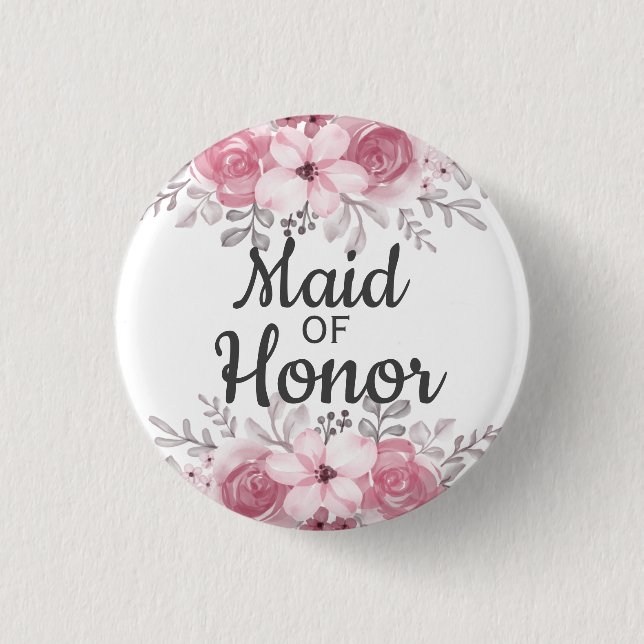 Badge Rond 2,50 Cm Fleurs roses bonne d'honneur (Devant)