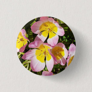 Badge Rond 2,50 Cm Fleurs roses et jaunes