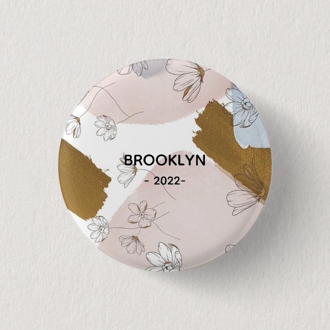 Badge Rond 2,50 Cm Fleurs roses modernes (Devant)