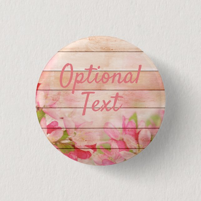 Badge Rond 2,50 Cm Fleurs roses rustiques sur bois (Devant)