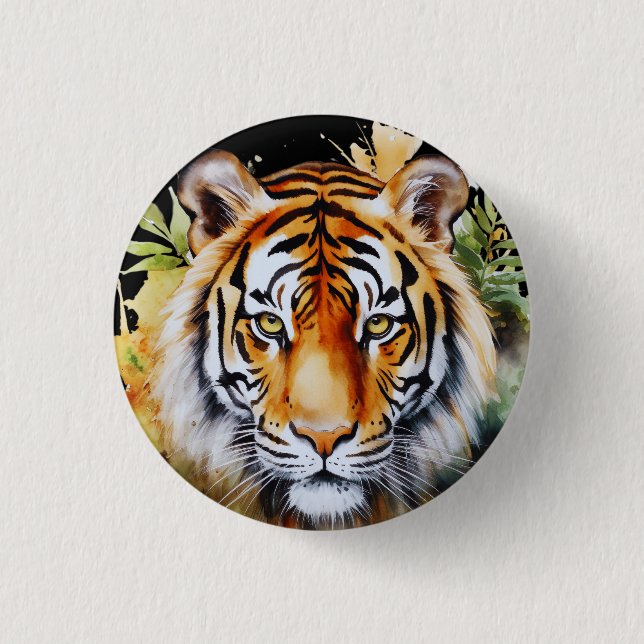 Badge Rond 2,50 Cm Fleurs Tiger Pastel Safari Aquarelle Savannah (Devant)