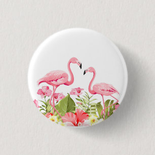 Badge Rond 2,50 Cm Fleurs tropicales et design de flamants roses