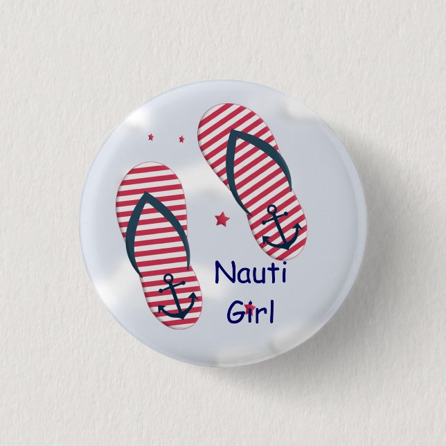 Badge Rond 2,50 Cm Flip Flop Design Nautique Bouton Personnalisé Naut (Devant)