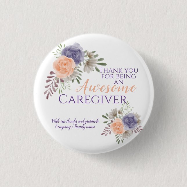 Badge Rond 2,50 Cm  Floral Awesome Caregiver Appreciation  (Devant)