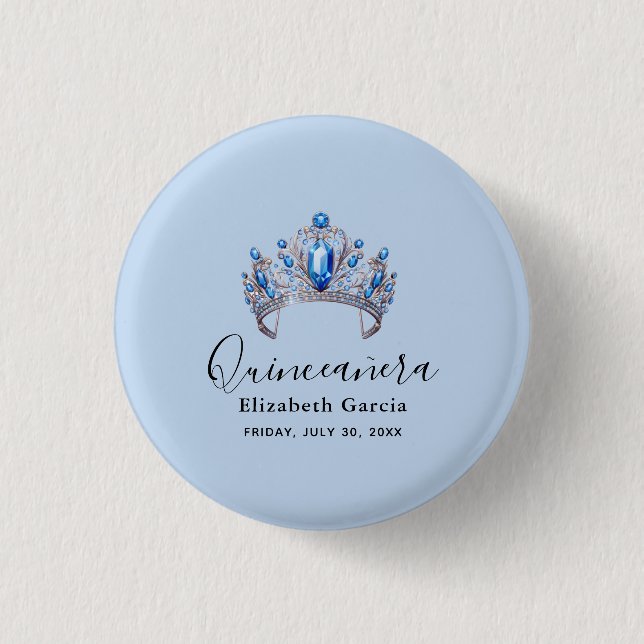 Badge Rond 2,50 Cm Floral bleu et ivoire Quinceañera (Devant)