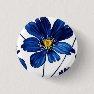 Badge Rond 2,50 Cm Floral bleu marine