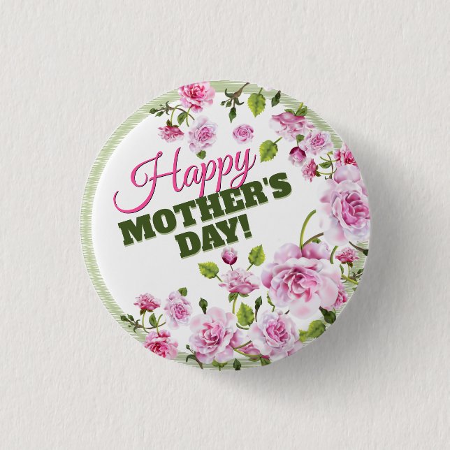 Badge Rond 2,50 Cm Floral de roses roses roses| Joyeuse fête des mère (Devant)
