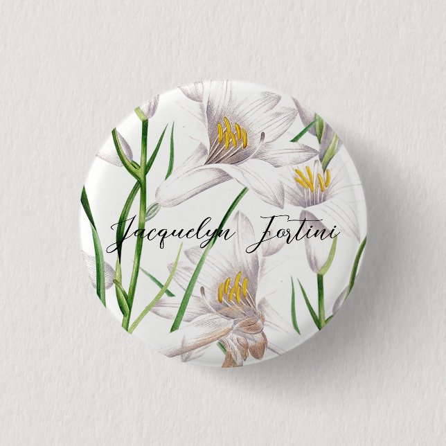 Badge Rond 2,50 Cm Floral Elegant Chic Cute Calligraphie Ajouter Nom (Devant)