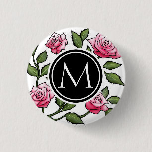 Badge Rond 2,50 Cm Floral élégant et monogramme