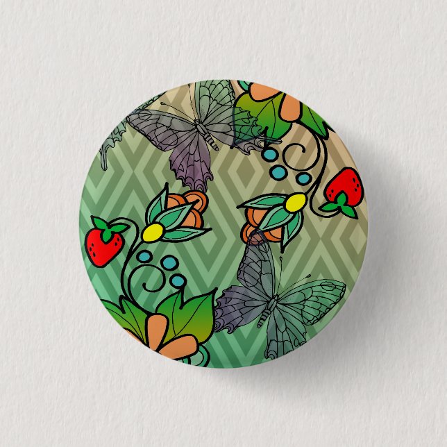 Badge Rond 2,50 Cm floral et butterflys (Devant)
