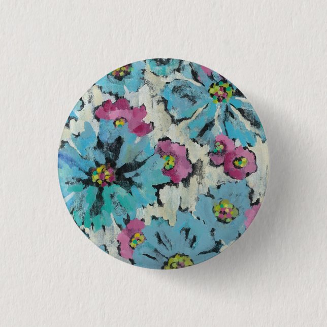 Badge Rond 2,50 Cm Floral rose et bleu graphique (Devant)