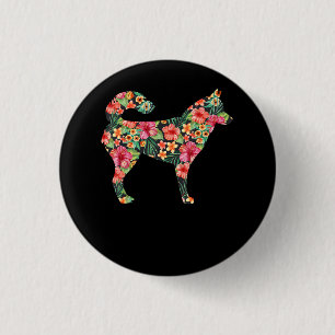 Badge Rond 2,50 Cm Floral sibérian husky lovely flower dog venin