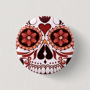 Badge Rond 2,50 Cm Floral Sugar Skull Day of the Dead Art