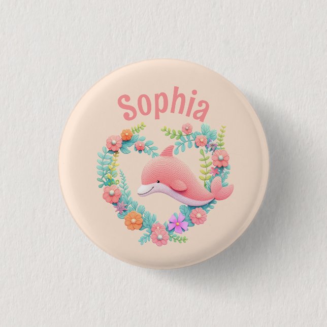 Badge Rond 2,50 Cm Floral Whale Heart Lot Name (Devant)
