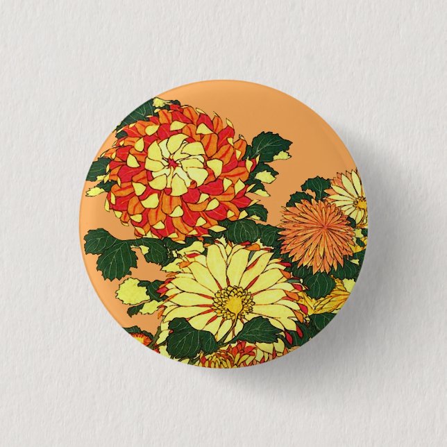 Badge Rond 2,50 Cm Flower Border, mandarin orange et or (Devant)