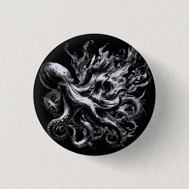 Badge Rond 2,50 Cm Fluide d'encre abstrait Pieuvre Kraken (Devant)