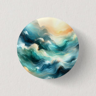 Badge Rond 2,50 Cm Flux d'océan doré Vagues abstraites