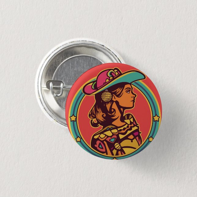 Badge Rond 2,50 Cm Folkloric Cowgirl Button Pin – Retro Profile Desig (Devant & derrière)