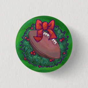 Badge Rond 2,50 Cm Football dans une couronne de Noël sur fond vert
