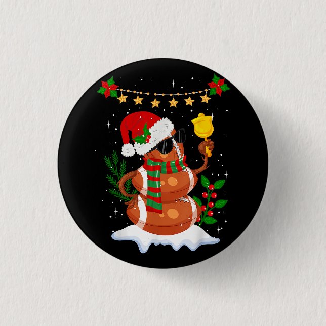 Badge Rond 2,50 Cm Football Snowman Santa Hat Joyeux Noël (Devant)