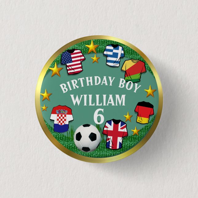 Badge Rond 2,50 Cm Football Texte Personnalisé Anniversaire Nom Âge (Devant)