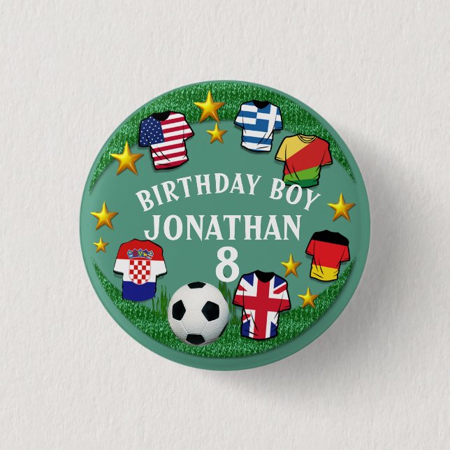 Badge Rond 2,50 Cm Football Texte Personnalisé Anniversaire Nom Âge (Devant)