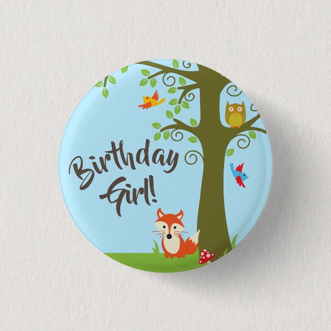 Badge Rond 2,50 Cm Forest Friends Woodland Cute 1ère fête d'anniversa (Devant)