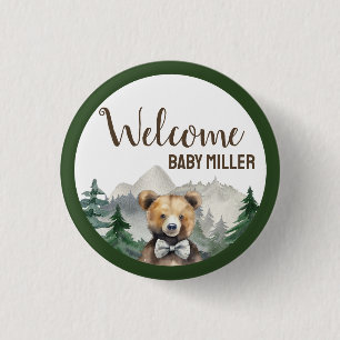 Badge Rond 2,50 Cm Forêt d'aquarelle personnalisée, Ours en peluche,