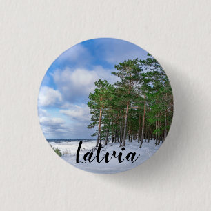 Badge Rond 2,50 Cm Forêt de pins près de la côte de la mer en Lettoni