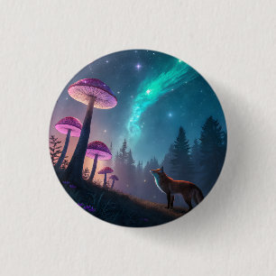 Badge Rond 2,50 Cm Forêt de renard fantaisiste aux champignons lumine
