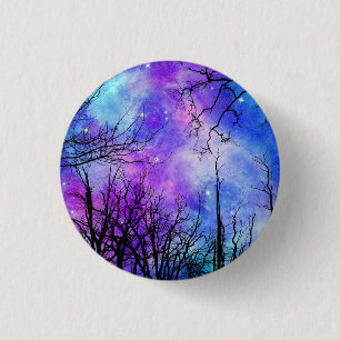 Badge Rond 2,50 Cm Forêt effrayante par nuit Bleu foncé Ambiance