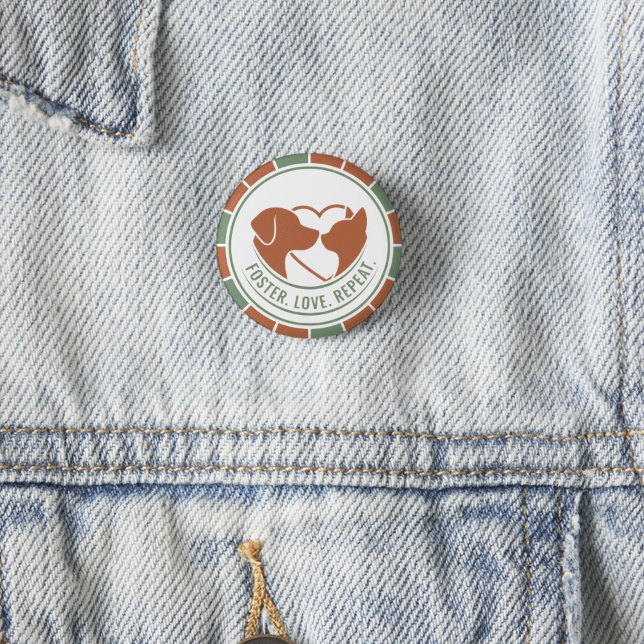 Badge Rond 2,50 Cm Foster Love Répéter Graphique Terreux Épingle (Retro Pet Rescue appreciation button)