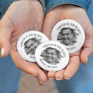 Badge Rond 2,50 Cm Fover In Our Hearts Brossé Photo Funérailles