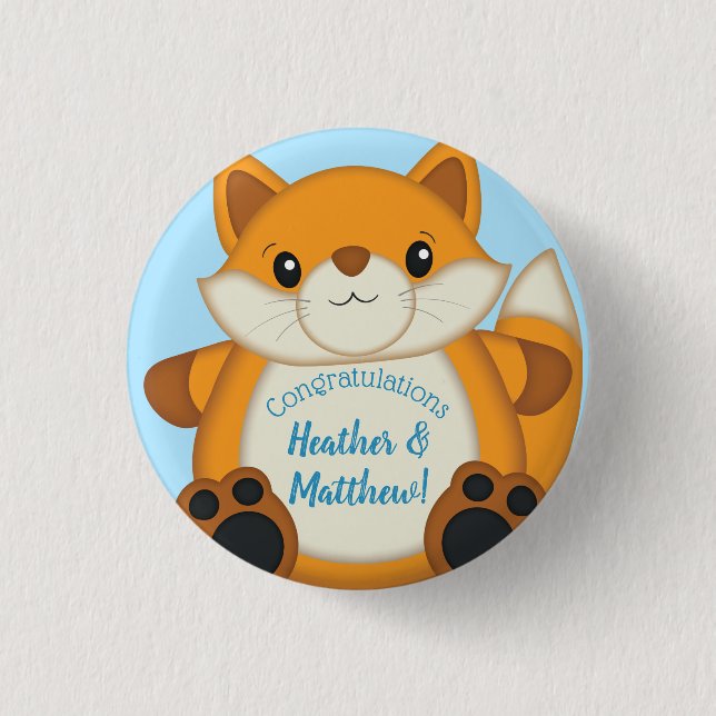 Badge Rond 2,50 Cm Fox Baby shower bleu (Devant)