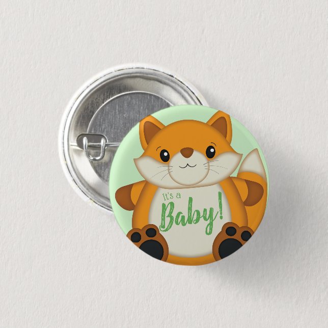 Badge Rond 2,50 Cm Fox Baby shower Green (Devant & derrière)