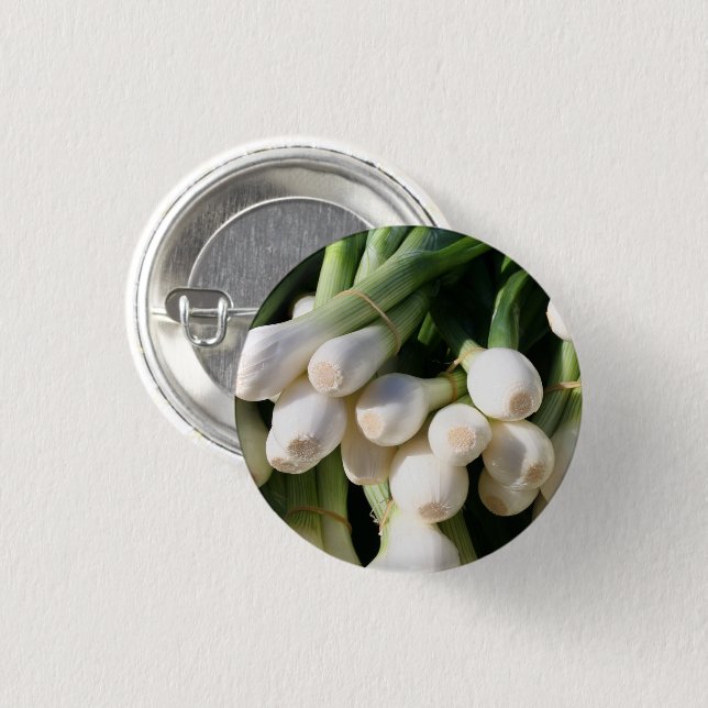 Badge Rond 2,50 Cm Frais, propre, Bunch d'oignons verts (Devant & derrière)