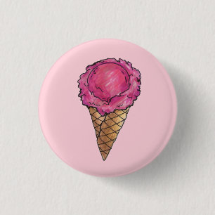 Badge Rond 2,50 Cm Fraise Crème de glace rose Scoop Waffle Cone Footy