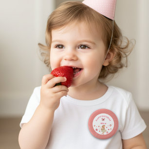 Badge Rond 2,50 Cm Fraise Magique Fée Fille Première fête d'anniversa