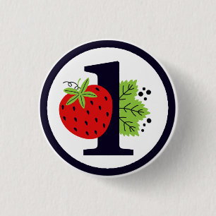 Badge Rond 2,50 Cm Fraise UN Anniversaire Fille Bébé 1ère Première Pa