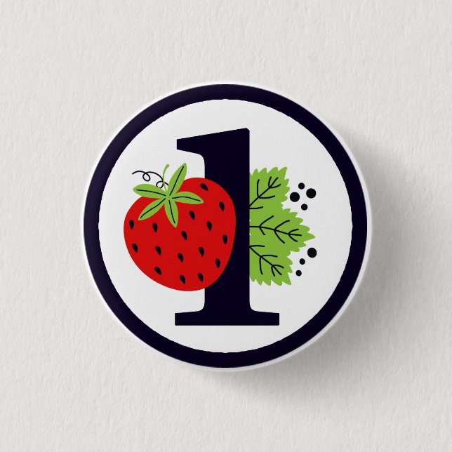 Badge Rond 2,50 Cm Fraise UN Anniversaire Fille Bébé 1ère Première Pa (Devant)