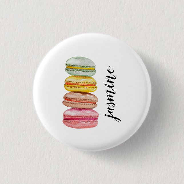 Badge Rond 2,50 Cm Français Macarons aquarelle peinte à la main (Devant)