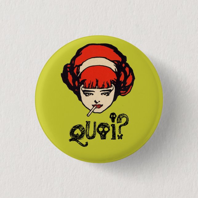 Badge Rond 2,50 Cm Français Quoi fumant le rétro vert punk (Devant)