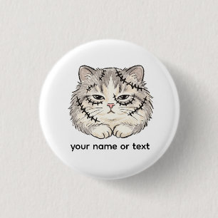 Badge Rond 2,50 Cm Frankenstein Chat Colorié Endormi pour Halloween