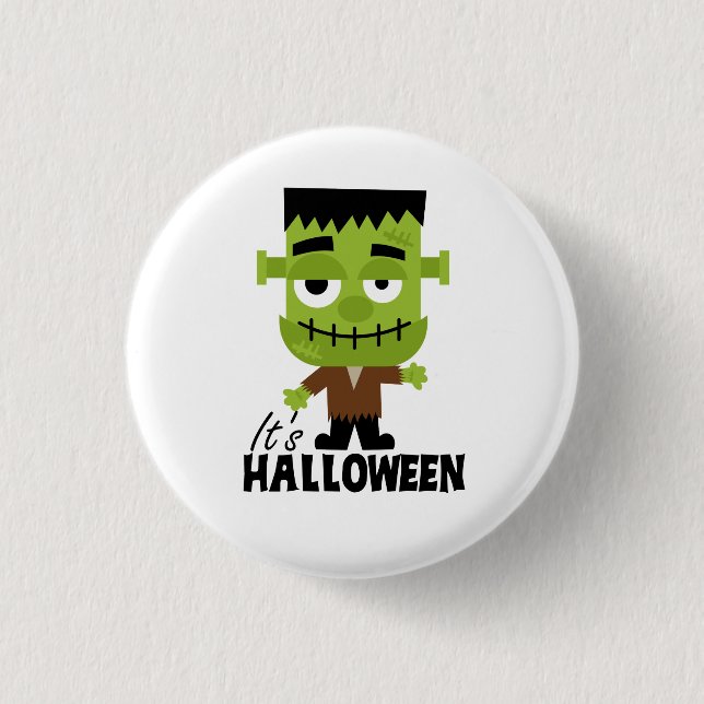 Badge Rond 2,50 Cm Frankenstein It's Halloween (Devant)
