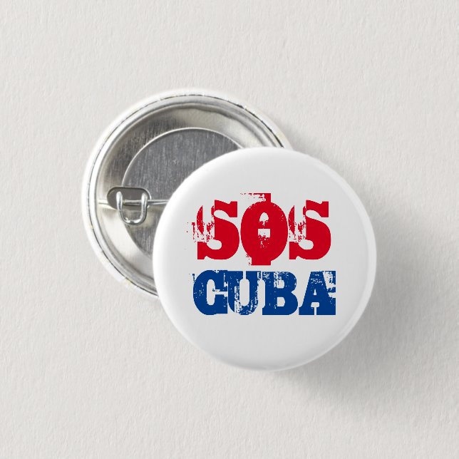 Badge Rond 2,50 Cm Free Cuba SOS Cuba rouge blanc bleu (Devant & derrière)
