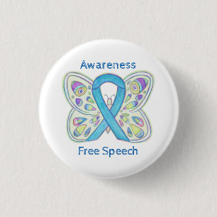 Badge Rond 2,50 Cm Free Speech Blue Butterfly Awareness Ribbon Pin