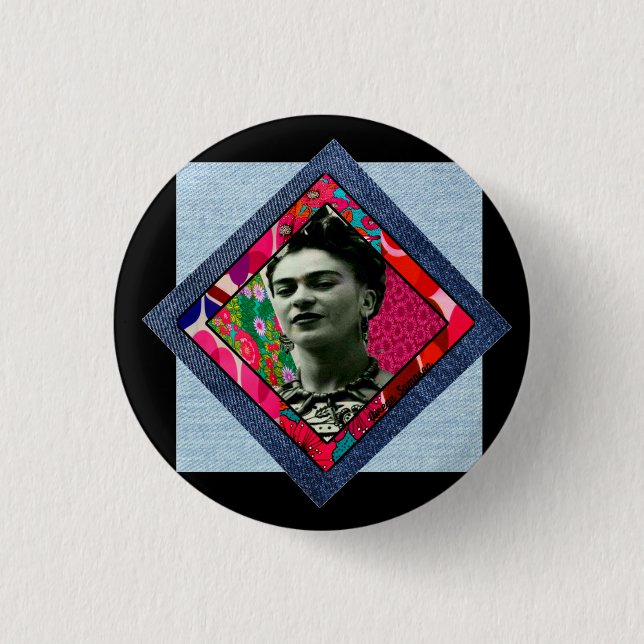 Badge Rond 2,50 Cm Frida Kahlo Retro Pink Denim (Devant)
